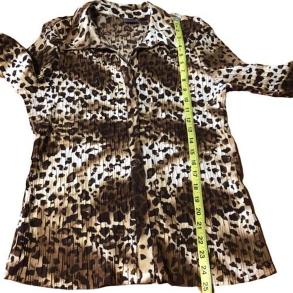 Laura Scott Womens  Leopard Print Collared Button Front Stretch  V Neck XL - Picture 5 of 8